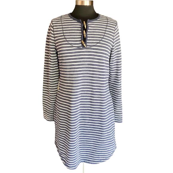 Lauren Jeans Co. Navy Striped Terry Pullover Dress Toggle Closure Sz LG Nautical - Picture 1 of 6